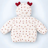 LSB Cream & Maroon Heart Teddy Quilted Hooded Winter Jacket for Kids