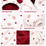 LSB Cream & Maroon Heart Teddy Quilted Hooded Winter Jacket for Kids