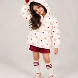 LSB Cream & Maroon Heart Teddy Quilted Hooded Winter Jacket for Kids