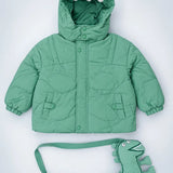LSB Mint Green Dino-Themed Quilted Hooded Winter Jacket for Kids