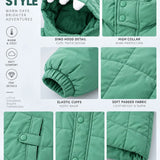LSB Mint Green Dino-Themed Quilted Hooded Winter Jacket for Kids
