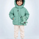 LSB Mint Green Dino-Themed Quilted Hooded Winter Jacket for Kids