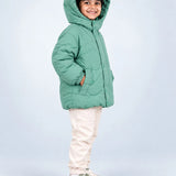 LSB Mint Green Dino-Themed Quilted Hooded Winter Jacket for Kids