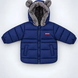LSB Navy Blue Bear-Ear Faux-Fur Hooded Quilted Winter Jacket for Kids