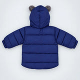 LSB Navy Blue Bear-Ear Faux-Fur Hooded Quilted Winter Jacket for Kids