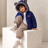 LSB Navy Blue Bear-Ear Faux-Fur Hooded Quilted Winter Jacket for Kids