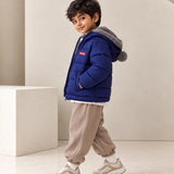 LSB Navy Blue Bear-Ear Faux-Fur Hooded Quilted Winter Jacket for Kids