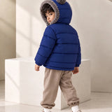 LSB Navy Blue Bear-Ear Faux-Fur Hooded Quilted Winter Jacket for Kids
