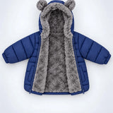 LSB Navy Blue Bear-Ear Faux-Fur Hooded Quilted Winter Jacket for Kids