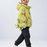 LSB Olive Green Dino-Themed Quilted Hooded Winter Jacket for Kids