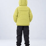 LSB Olive Green Dino-Themed Quilted Hooded Winter Jacket for Kids