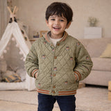 Olive Brown Tiny Bear Quilted Sherpa Winter Jacket for Kids