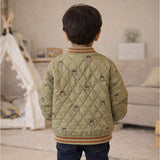 Olive Brown Tiny Bear Quilted Sherpa Winter Jacket for Kids