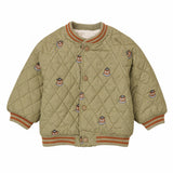 Olive Brown Tiny Bear Quilted Sherpa Winter Jacket for Kids