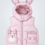 LSB Peach Bunny-Themed Quilted Hooded Sleeveless Winter Jacket for Kids