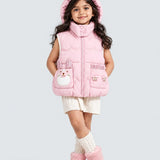 LSB Peach Bunny-Themed Quilted Hooded Sleeveless Winter Jacket for Kids