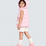 LSB Peach Bunny-Themed Quilted Hooded Sleeveless Winter Jacket for Kids