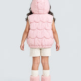 LSB Peach Bunny-Themed Quilted Hooded Sleeveless Winter Jacket for Kids