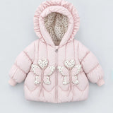 LSB Peach Butterfly Heart Quilted Hooded Winter Jacket for Kids
