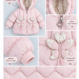 LSB Peach Butterfly Heart Quilted Hooded Winter Jacket for Kids