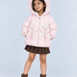LSB Peach Butterfly Heart Quilted Hooded Winter Jacket for Kids