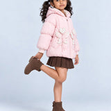 LSB Peach Butterfly Heart Quilted Hooded Winter Jacket for Kids