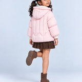 LSB Peach Butterfly Heart Quilted Hooded Winter Jacket for Kids