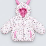 LSB Pink Bunny Flower Quilted Hooded Winter Jacket for Kids