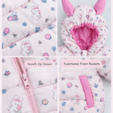 LSB Pink Bunny Flower Quilted Hooded Winter Jacket for Kids