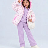 LSB Pink Bunny Flower Quilted Hooded Winter Jacket for Kids