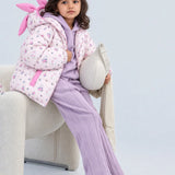 LSB Pink Bunny Flower Quilted Hooded Winter Jacket for Kids