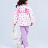 LSB Pink Bunny Flower Quilted Hooded Winter Jacket for Kids