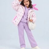 LSB Pink Bunny Flower Quilted Hooded Winter Jacket for Kids