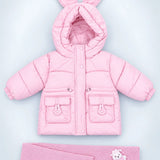 LSB Pink Bunny Glitter Quilted Hooded Winter Jacket with Muffler for Kids