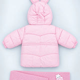 LSB Pink Bunny Glitter Quilted Hooded Winter Jacket with Muffler for Kids