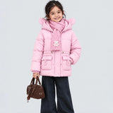 LSB Pink Bunny Glitter Quilted Hooded Winter Jacket with Muffler for Kids
