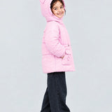 LSB Pink Bunny Glitter Quilted Hooded Winter Jacket with Muffler for Kids