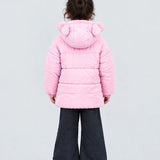 LSB Pink Bunny Glitter Quilted Hooded Winter Jacket with Muffler for Kids