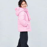 LSB Pink Bunny Glitter Quilted Hooded Winter Jacket with Muffler for Kids