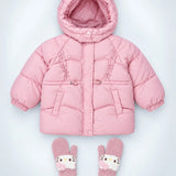 LSB Pink Cat Glitter Quilted Hooded Winter Jacket with Mittens for Kids