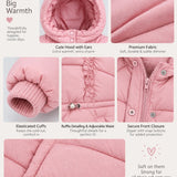 LSB Pink Cat Glitter Quilted Hooded Winter Jacket with Mittens for Kids