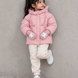 LSB Pink Cat Glitter Quilted Hooded Winter Jacket with Mittens for Kids