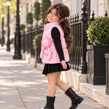LSB Pink Teddy Puffer Sleeveless Winter Jacket for Kids