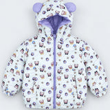 LSB Cream & Purple Happy Girl Quilted Hooded Winter Jacket for Kids