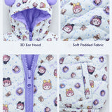 LSB Cream & Purple Happy Girl Quilted Hooded Winter Jacket for Kids
