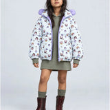 LSB Cream & Purple Happy Girl Quilted Hooded Winter Jacket for Kids