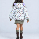 LSB Cream & Purple Happy Girl Quilted Hooded Winter Jacket for Kids