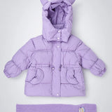 LSB Purple Cat Glitter Quilted Hooded Winter Jacket with Muffler for Kids