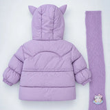 LSB Purple Cat Glitter Quilted Hooded Winter Jacket with Muffler for Kids