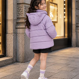 LSB Purple Cat Glitter Quilted Hooded Winter Jacket with Muffler for Kids
